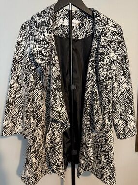 Calvin Klein Black & White Draped Open-Front Blazer Coat